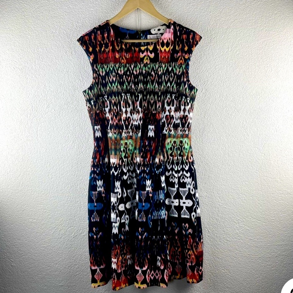 Dress Barn Size 12 Colorful Scuba Abstract Tribal Print Dress fit and flare